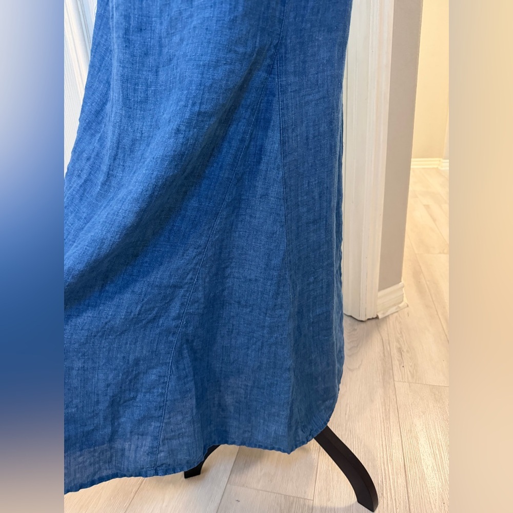 Blue Linen Maxi Dress Sz 14 Jones New York Blue Lagenlook Boho Travel Beachy - Picture 8 of 14